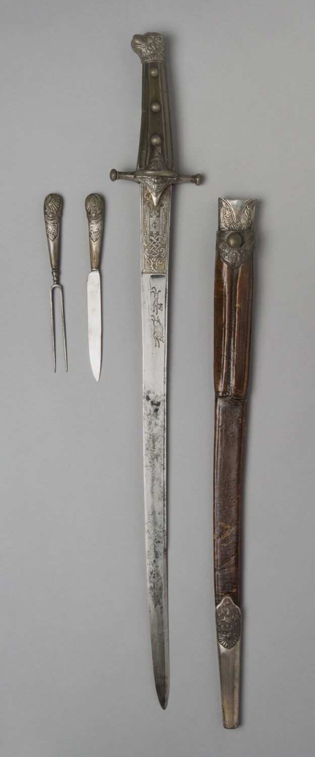 Sword with Two Knives and Scabbard
